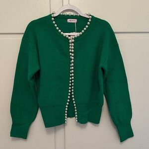 NWT Self-Same Green Cardigan With Pearl Trim Detail